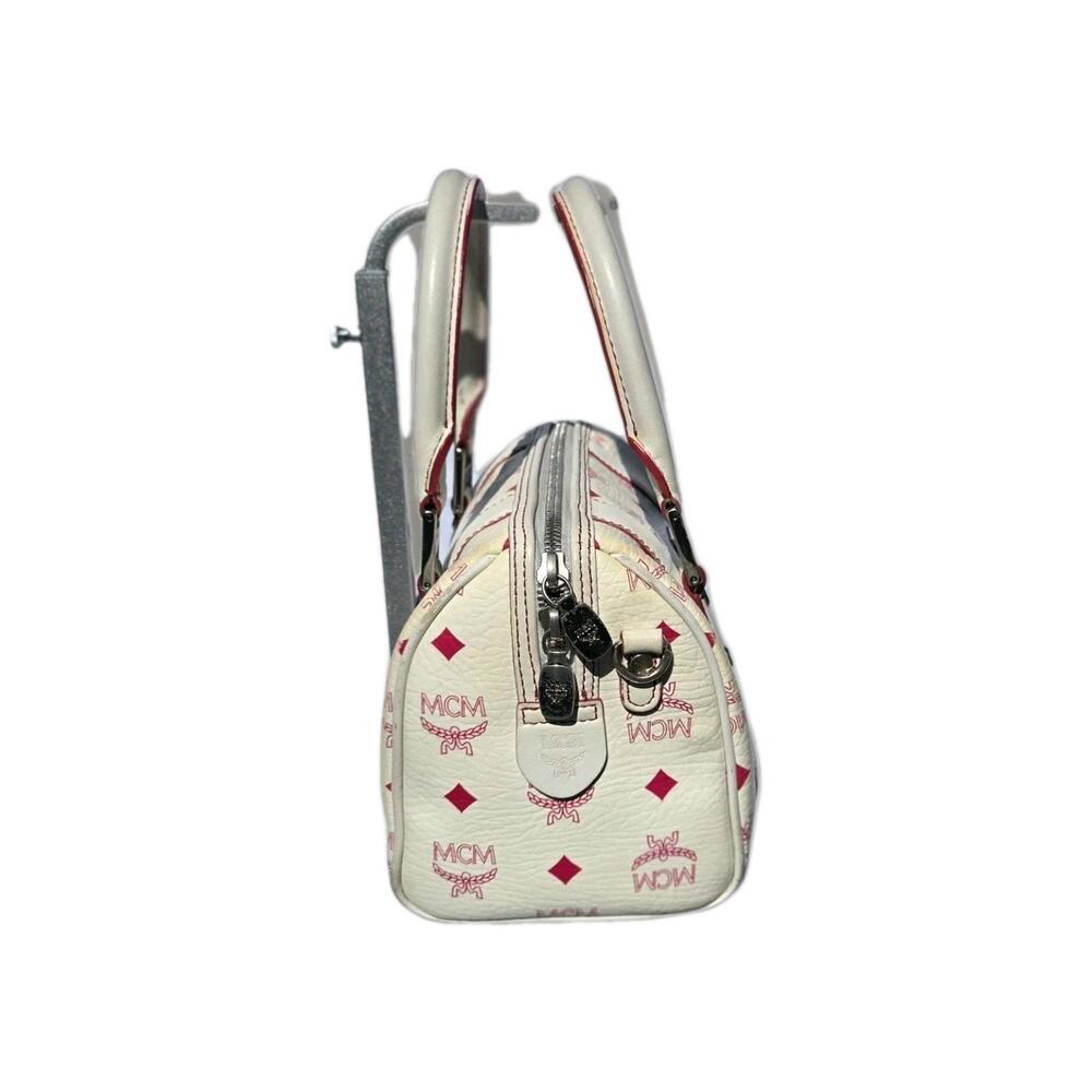 MCM Visetos Boston Bag Mini - White with Pink - Picture 4 of 13